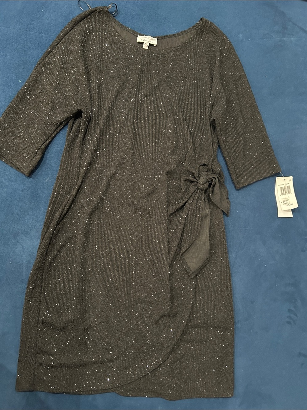 Signature by Robbie Bee Black Sparkle Wrap-Tie Midi Dress